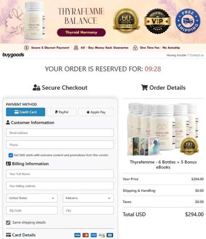 Thyrafemme Balance Order Page